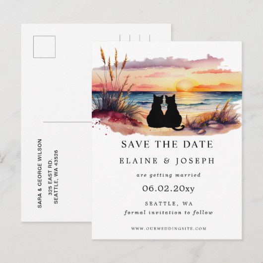 Rustic Sunset Beach Save The Date Cards Aankondigingskaart (Voorkant / Achterkant)