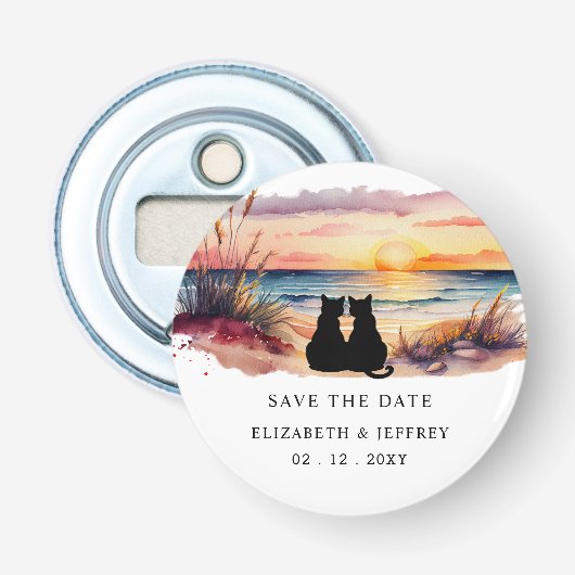 Rustic Sunset Beach Save The Date Magnet Button Flesopener (Voorkant)