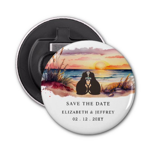 Rustic Sunset Beach Save The Date Magnet Button Flesopener (Voorkant)