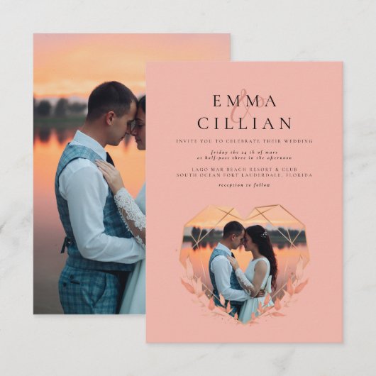 Rustic Sunset Budget minimalist 2 Fotobruiloft Kaart (Voorkant / Achterkant)