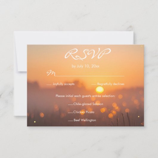 Rustic Sunset Nature Fireflies Wedding Meal Choice RSVP Kaartje (Voorkant)