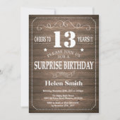 Rustic Surprise 13th Birthday Invitation Kaart (Voorkant)