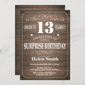 Rustic Surprise 13th Birthday Invitation Kaart (Voorkant / Achterkant)