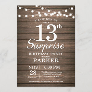Rustic Surprise 13th Birthday Invitation Wood Kaart