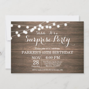 Rustic Surprise 13th Birthday Invitation Wood Kaart