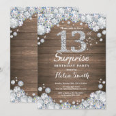 Rustic Surprise 13th Birthday Silver Diamond Kaart (Voorkant / Achterkant)