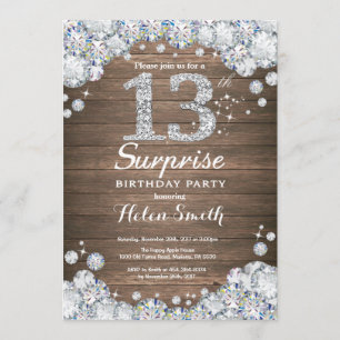 Rustic Surprise 13th Birthday Silver Diamond Kaart