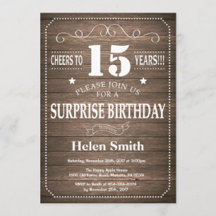 Rustic Surprise 15th Birthday Invitation Kaart