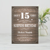 Rustic Surprise 15th Birthday Invitation Kaart (Staand voorkant)