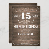 Rustic Surprise 15th Birthday Invitation Kaart (Voorkant / Achterkant)