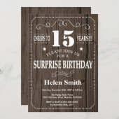 Rustic Surprise 15th Birthday Invitation Kaart (Voorkant / Achterkant)