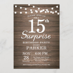 Rustic Surprise 15th Birthday Invitation Wood Kaart