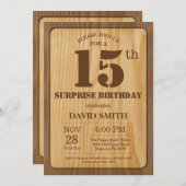 Rustic Surprise 15th Birthday Invitation Wood Kaart (Voorkant / Achterkant)
