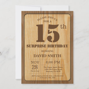 Rustic Surprise 15th Birthday Invitation Wood Kaart