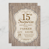 Rustic Surprise 15th Birthday Invitation Wood Kaart (Voorkant / Achterkant)