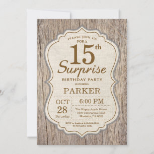 Rustic Surprise 15th Birthday Invitation Wood Kaart