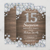 Rustic Surprise 15th Birthday Silver Diamond Kaart (Voorkant / Achterkant)
