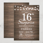 Rustic Surprise 16e verjaardag Uitnodiging Hout (Voorkant / Achterkant)
