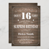 Rustic Surprise 16th Birthday Invitation Kaart (Voorkant / Achterkant)