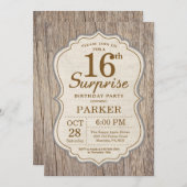 Rustic Surprise 16th Birthday Invitation Wood Kaart (Voorkant / Achterkant)