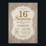 Rustic Surprise 16th Birthday Invitation Wood Kaart<br><div class="desc">Rustic Surprise 16th Birthday Invitation Wood Background Volwassenenfeest. Man Birthday Bash nodigt uit. 13e 16e 18e 21e 30e 40e 50e 60e 70e 90e 100e,  elke leeftijd. Voor verdere aanpassing,  te klikken gelieve de knoop "van de Aanpassing het"en ons ontwerphulpmiddel te gebruiken om deze sjabloon te wijzigen.</div>