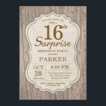 Rustic Surprise 16th Birthday Invitation Wood Kaart<br><div class="desc">Rustic Surprise 16th Birthday Invitation Wood Background Volwassenenfeest. Man Birthday Bash nodigt uit. 13e 16e 18e 21e 30e 40e 50e 60e 70e 90e 100e,  elke leeftijd. Voor verdere aanpassing,  te klikken gelieve de knoop "van de Aanpassing het"en ons ontwerphulpmiddel te gebruiken om deze sjabloon te wijzigen.</div>