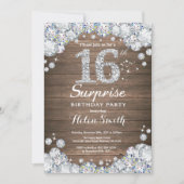 Rustic Surprise 16th Birthday Silver Diamond Kaart (Voorkant)