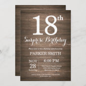 Rustic Surprise 18th Birthday Invitation Kaart (Voorkant / Achterkant)