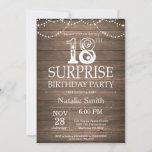 Rustic Surprise 18th Birthday Invitation Kaart<br><div class="desc">Rustic Surprise 18th Birthday Invitation with Rustic Wood Background Koord lichten.  landretro. Volwassen verjaardag. Mannelijke Mannen of vrouwen: Birthday. Voor verdere aanpassing,  te klikken gelieve de knoop "van de Aanpassing het"en ons ontwerphulpmiddel te gebruiken om deze sjabloon te wijzigen.</div>