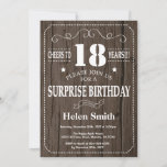 Rustic Surprise 18th Birthday Invitation Kaart<br><div class="desc">Rustic Surprise 18th Birthday Invitation. Witte Typografie. Rustic Wood Achtergrond. Volwassen verjaardag. Mannelijke Mannen of vrouwen: Birthday. Kinder jongen of meisje Lady Teenage Bday Invite. 13e 15e 16e 18e 21e 30e 40e 50e 60e 70e 90e 100e. Elke leeftijd. Voor verdere aanpassing, te klikken gelieve de knoop "van de Aanpassing het"en...</div>