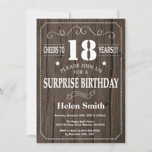 Rustic Surprise 18th Birthday Invitation Kaart
