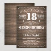 Rustic Surprise 18th Birthday Invitation Kaart (Voorkant / Achterkant)