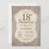 Rustic Surprise 18th Birthday Invitation Wood Kaart (Voorkant)
