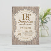 Rustic Surprise 18th Birthday Invitation Wood Kaart (Staand voorkant)