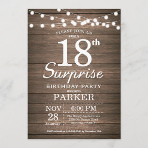Rustic Surprise 18th Birthday Invitation Wood Kaart