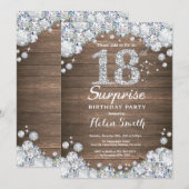 Rustic Surprise 18th Birthday Silver Diamond Kaart (Voorkant / Achterkant)