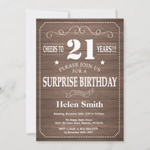 Rustic Surprise 21st Birthday Invitation Kaart