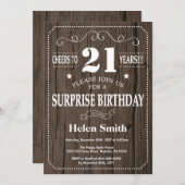 Rustic Surprise 21st Birthday Invitation Kaart (Voorkant / Achterkant)