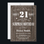 Rustic Surprise 21st Birthday Invitation Kaart<br><div class="desc">Rustic Surprise 21st Birthday Invitation. Witte Typografie. Rustic Wood Background Volwassen verjaardag. Mannelijke Mannen of vrouwen: Birthday. Kinder jongen of meisje Lady Teen Teenage Bday Invite. 13e 15e 16e 18e 21e 30e 40e 50e 60e 70e 80e 90e 100e. Elke leeftijd. Voor verdere aanpassing, te klikken gelieve de knoop "van de...</div>