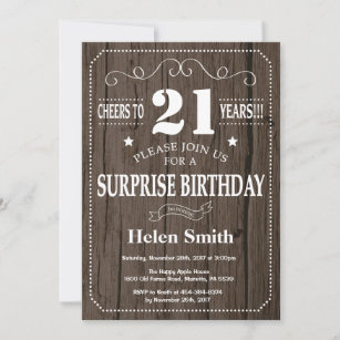 Rustic Surprise 21st Birthday Invitation Kaart