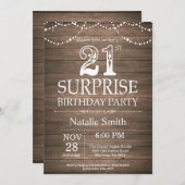 Rustic Surprise 21st Birthday Invitation Kaart (Voorkant / Achterkant)