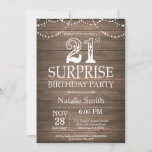 Rustic Surprise 21st Birthday Invitation Kaart<br><div class="desc">Rustic Surprise 21st Birthday Invitation with Rustic Wood Background Koord lichten.  landretro. Volwassen verjaardag. Mannelijke Mannen of vrouwen: Birthday. Voor verdere aanpassing,  te klikken gelieve de knoop "van de Aanpassing het"en ons ontwerphulpmiddel te gebruiken om deze sjabloon te wijzigen.</div>