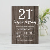 Rustic Surprise 21st Birthday Invitation Kaart (Staand voorkant)