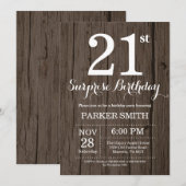 Rustic Surprise 21st Birthday Invitation Kaart (Voorkant / Achterkant)