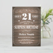 Rustic Surprise 21st Birthday Invitation Kaart (Staand voorkant)