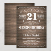 Rustic Surprise 21st Birthday Invitation Kaart (Voorkant / Achterkant)