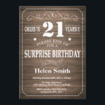 Rustic Surprise 21st Birthday Invitation Kaart<br><div class="desc">Rustic Surprise 21st Birthday Invitation. Witte Typografie. Rustic Wood Background Volwassen verjaardag. Mannelijke Mannen of vrouwen: Birthday. Kinder jongen of meisje Lady Teen Teenage Bday Invite. 13e 15e 16e 18e 21e 30e 40e 50e 60e 70e 80e 90e 100e. Elke leeftijd. Voor verdere aanpassing, te klikken gelieve de knoop "van de...</div>