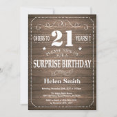 Rustic Surprise 21st Birthday Invitation Kaart (Voorkant)