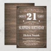 Rustic Surprise 21st Birthday Invitation Kaart (Voorkant / Achterkant)