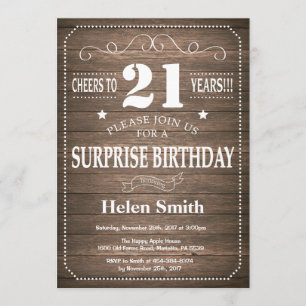Rustic Surprise 21st Birthday Invitation Kaart